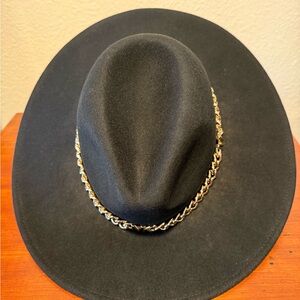 Michael Kors Black Hat with Gold Chain Accent